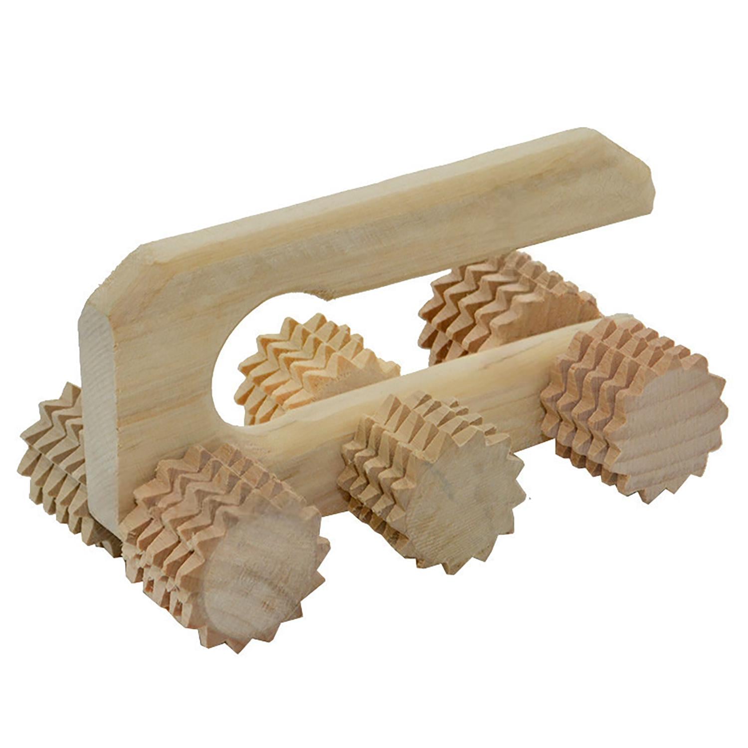 Массажер деревянный ручной на 6 роликов на ручке в форме утюга (88264)