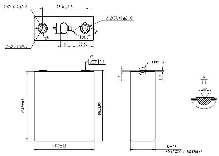 Елемент акумуляторний LiFePo4 3,2V/105A Grade-A 336Wh 0,2-0,22 мОм - фото 5