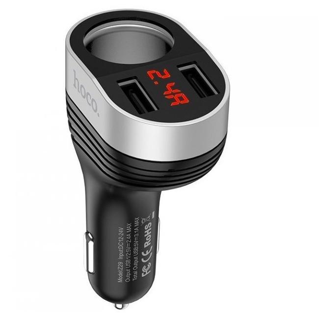 Зарядний пристрій від прикурювача Hoco Regal with LCD Z29 2 USB 3,1 A Black (119711)