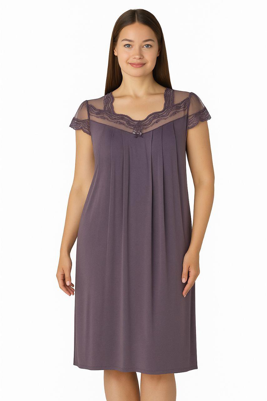 Ночная рубашка с кружевом батал Cotpark 13678-Bk из вискозы 4XL Фиолетовый