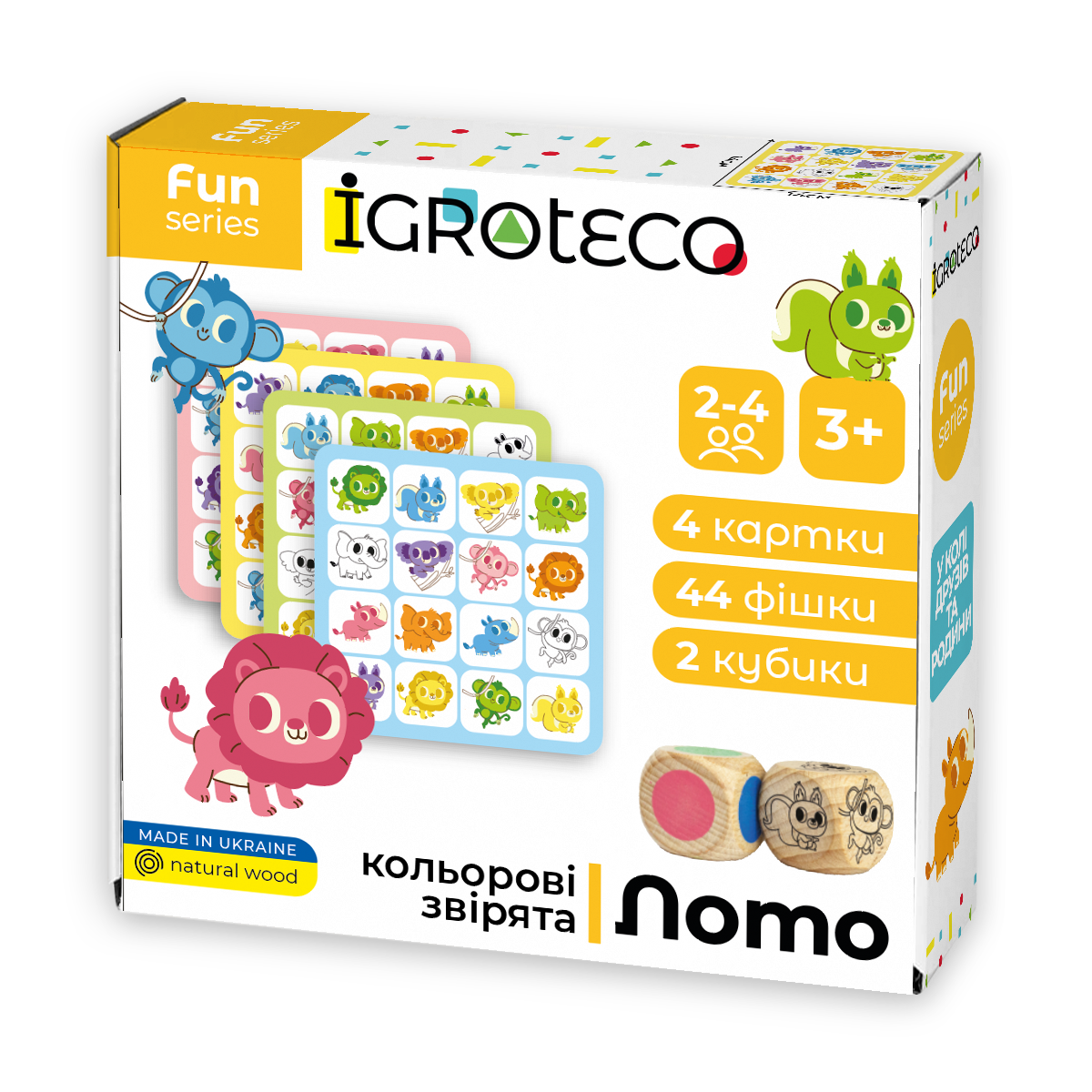 Настільна гра дитяча дерев'яна Igroteco Розумне Лотто кольорові звірі 44 елементи