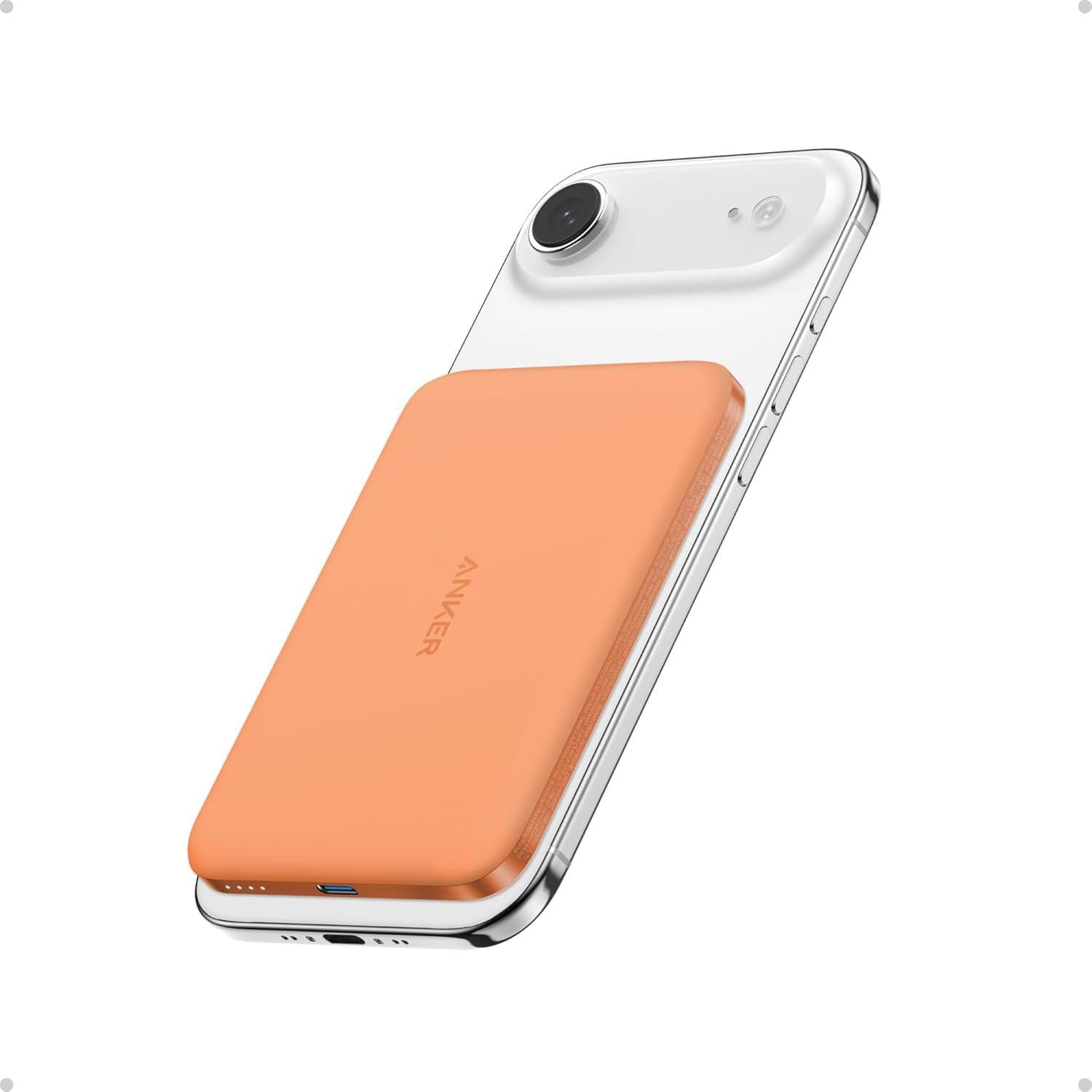 Повербанк магнитный Anker Nano Ultra-Slim 5000 mAh MagGo Qi2 15W Ultra-Fast MagSafe для iPhone Air/17/16/15 Orange (34119380)