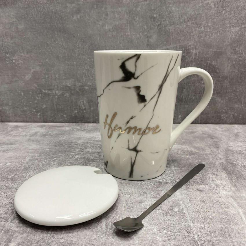 Чашка Olens O8030-81 Humor з кришкою керамічна з ложкою 375 мл - фото 3