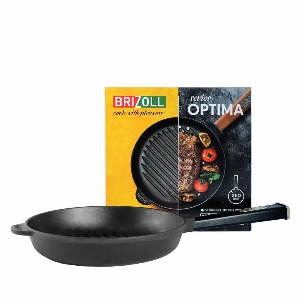 Сковородка-гриль чугунная Brizoll Optima O2640G-P1 26 см Black (18086) - фото 2