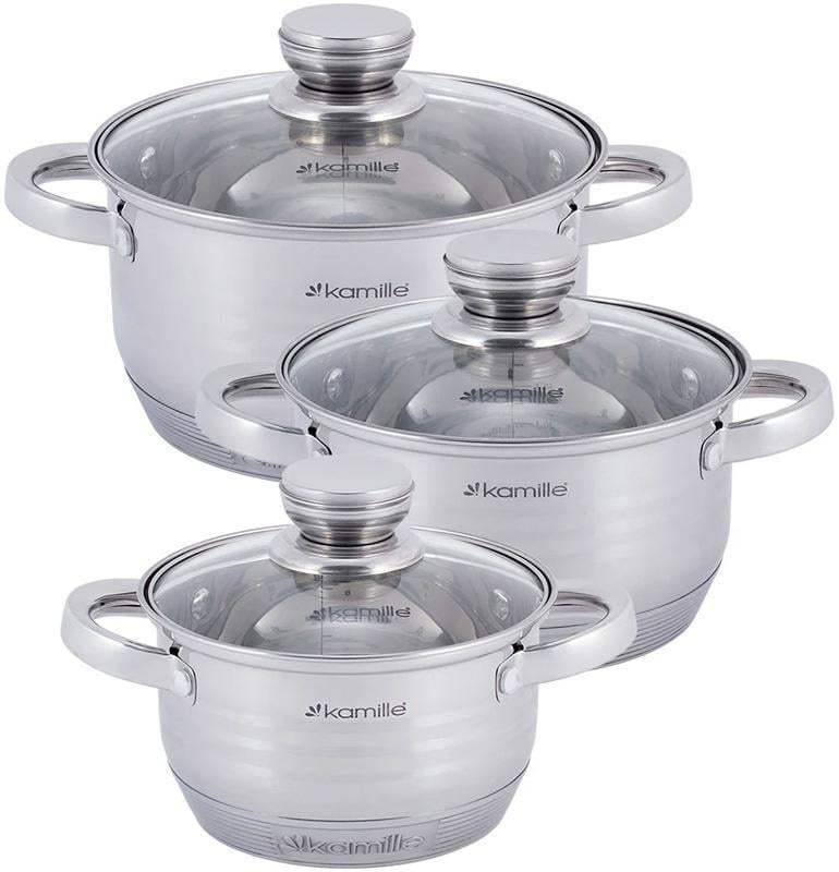 Набір каструль Kamille Desiree із нержавіючої сталі з мірною шкалою 1/1,5/2 л - фото 1