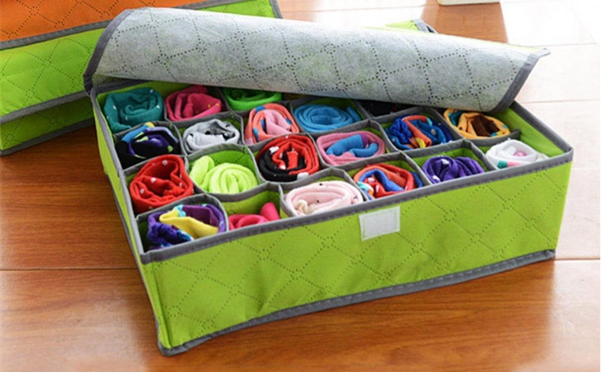 Органайзер для белья и носков с крышкой на 24 ячейки бамбук 35x27x11 см Green (125334) - фото 3 Органайзер для белья и носков с крышкой на 24 ячейки бамбук 35x27x11 см Green (125334) - фото 3