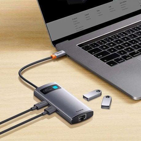 USB-хаб BASEUS Metal Gleam Multifunctional 4в1 Type-C 3xUSB3.0+RJ45 Gray (WKWG070113) - фото 5