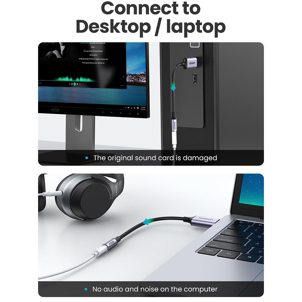 Карта зовнішня звукова з підтримкою мікрофона UGREEN CM477 USB 3,5 мм TRRS 4pin Audio Adapter 25 см Gray (30757) - фото 4 Карта зовнішня звукова з підтримкою мікрофона UGREEN CM477 USB 3,5 мм TRRS 4pin Audio Adapter 25 см Gray (30757) - фото 4