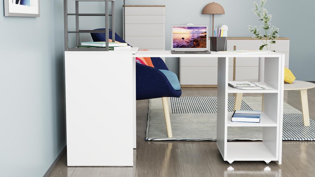 Стіл-тумба трансформер Ferrum-decor Смарт 4/2 з етажеркою метал/ДСП 16 мм 1430x1450x600 мм Чорний/Білий (FRD-105130) - фото 4 Стіл-тумба трансформер Ferrum-decor Смарт 4/2 з етажеркою метал/ДСП 16 мм 1430x1450x600 мм Чорний/Білий (FRD-105130) - фото 4