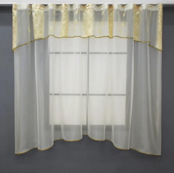 Гардина кухонна з аркою 280х170 см Молочний/Золотистий (036к)