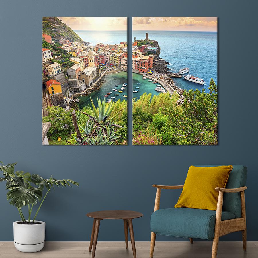 Настенный декор диптих картина на холсте для интерьера Итальянский Чинкве-Терре 165x122 см (352-2)