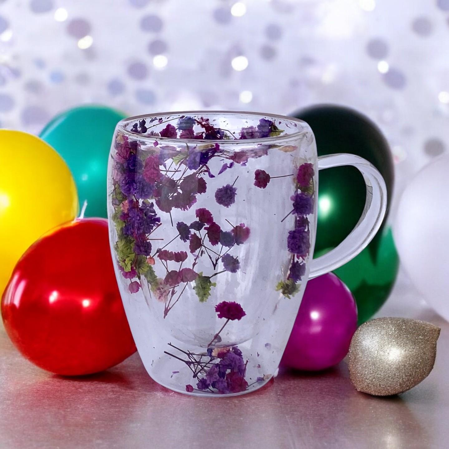 Чашка с двойным дном с цветами 350 мл Прозрачный (4097) - фото 3 Чашка с двойным дном с цветами 350 мл Прозрачный (4097) - фото 3