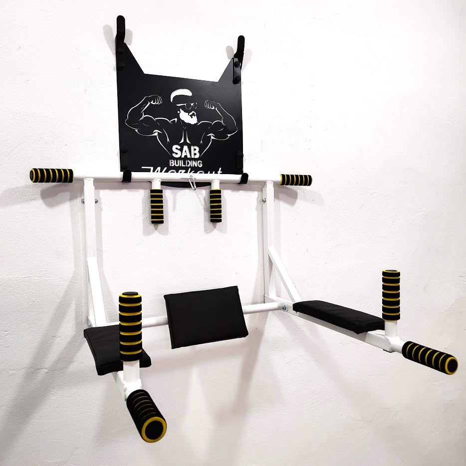 Турник-брусья SAB В2/р настенный разборной с рамкой крепления и упором для пресса Белый (0082) - фото 5