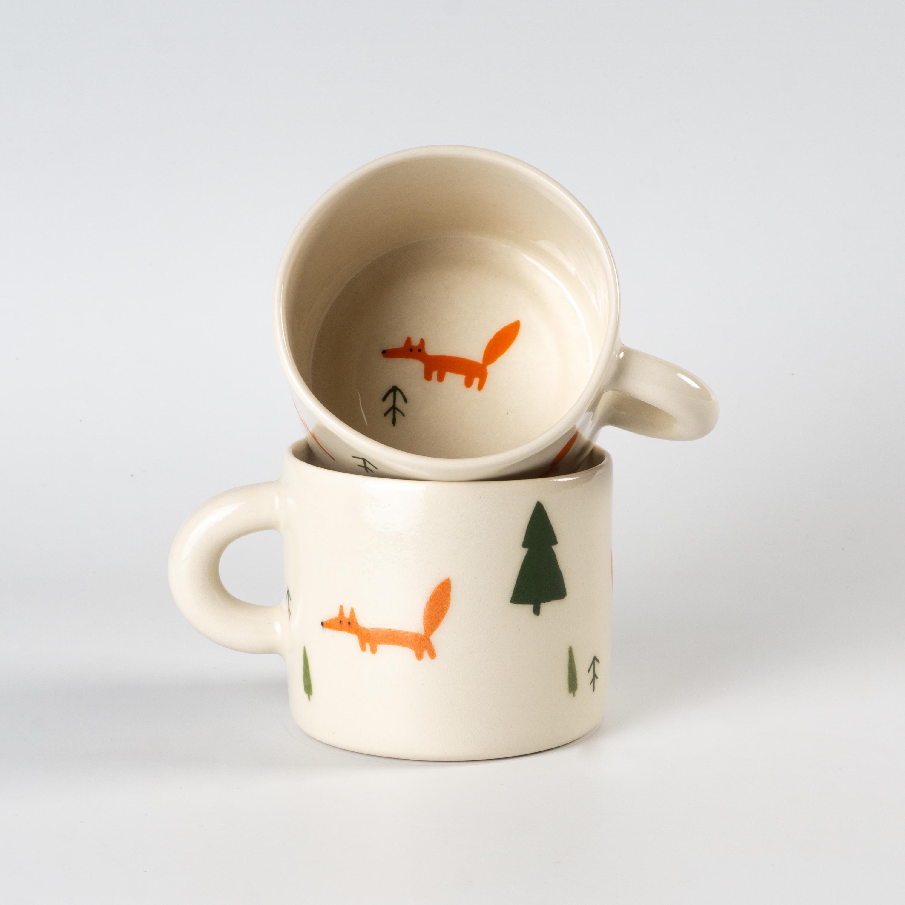 Чашка керамічна з лисичками ручна робота напівпорцеляна 350 мл (PRS-CUP-IMG-350-I-FOX) - фото 3 Чашка керамічна з лисичками ручна робота напівпорцеляна 350 мл (PRS-CUP-IMG-350-I-FOX) - фото 3