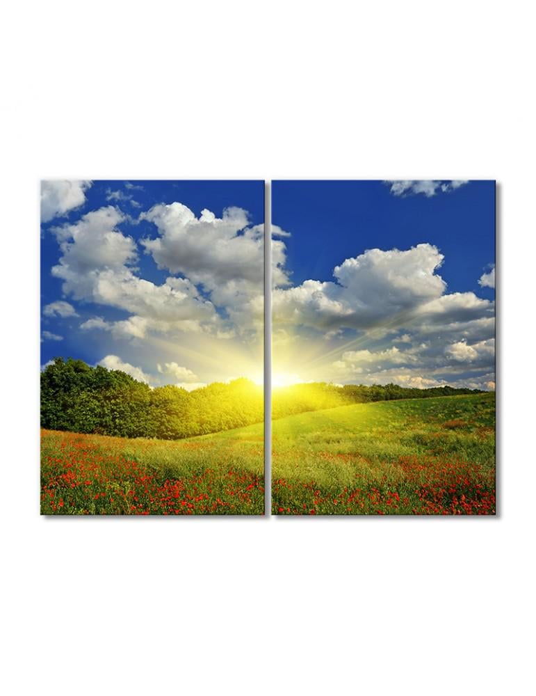 Картина модульная Солнечные лучи над маковым полем 2 модуля 60x90 см