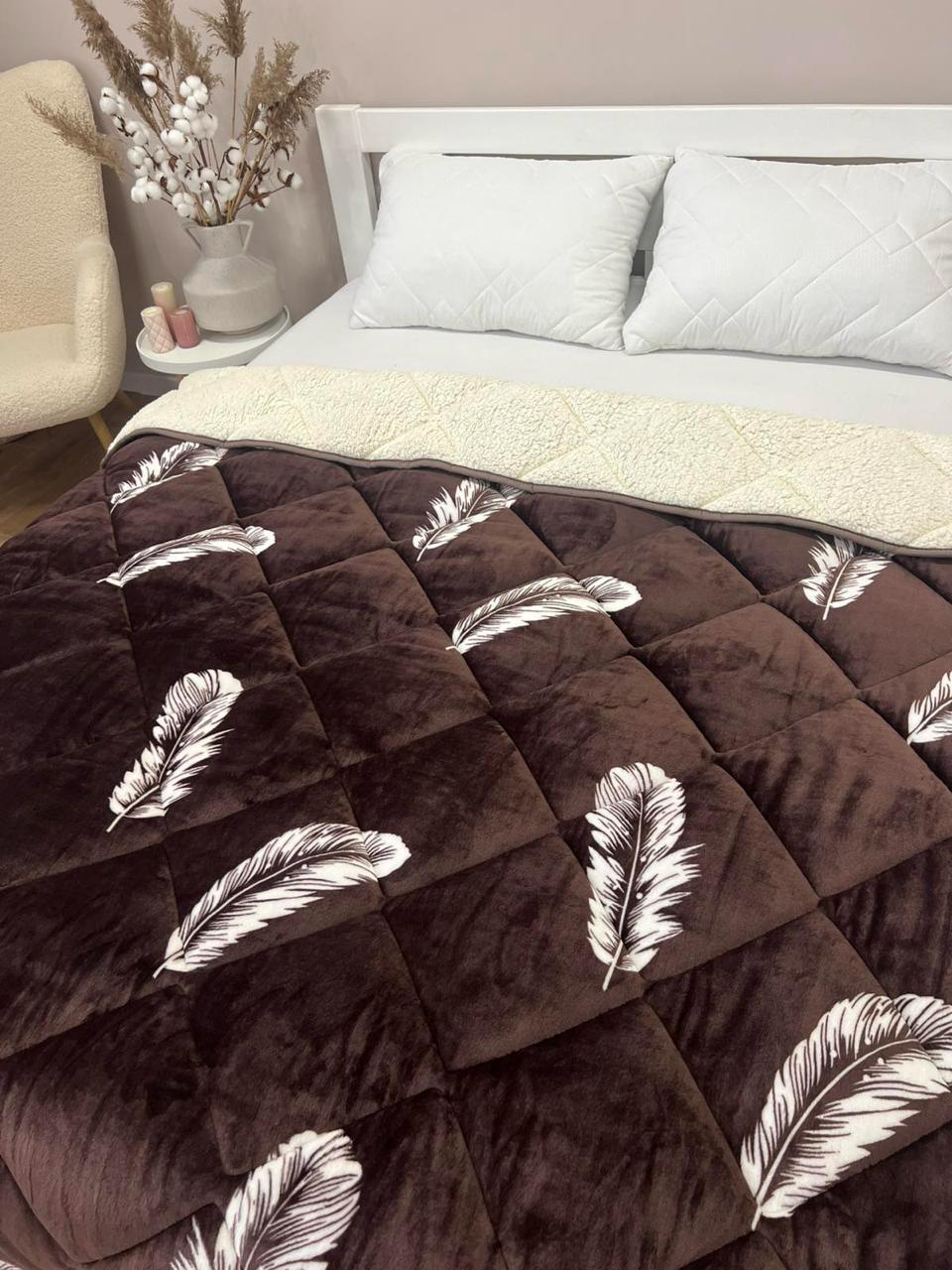 Одеяло из велюра и овчины 195x215 см Коричневый (28740623)