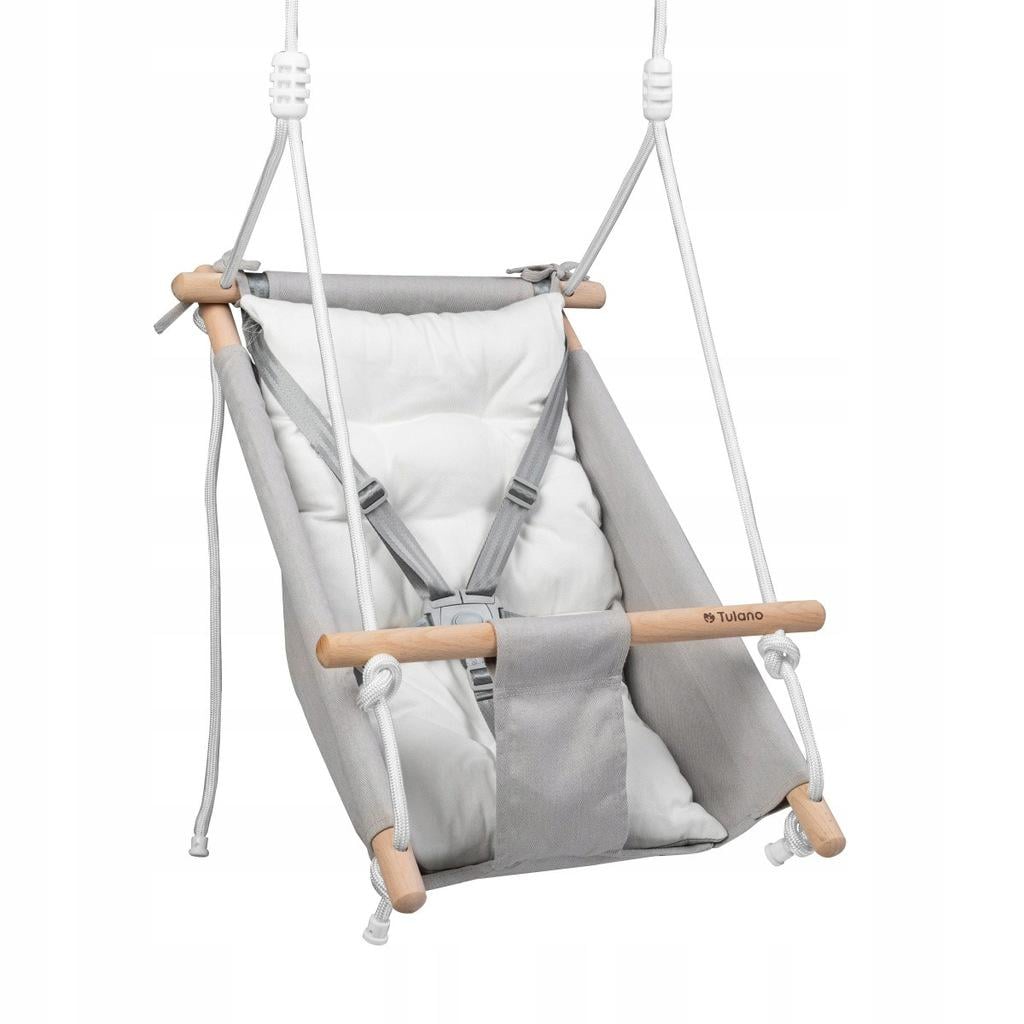 Дитяча гойдалка-люлька подвісна Tulano Hop 3в1 з 2 подушками і мотузквми з карабінами Сірий (25364648)