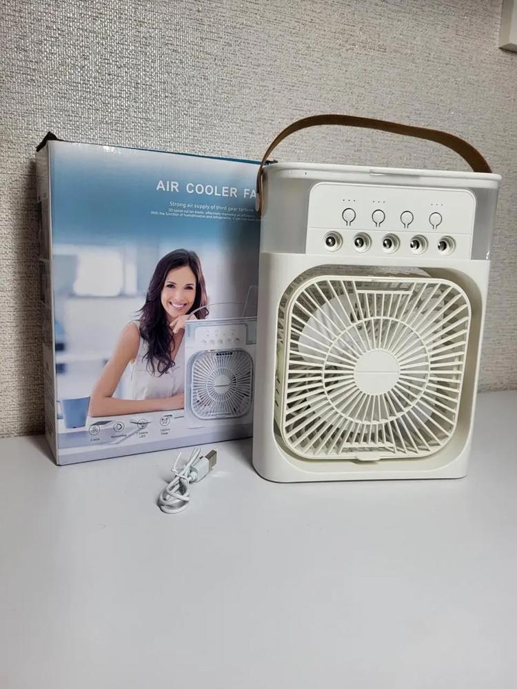 Вентилятор міні портативний з зволожувачем повітря USB-Type C 3 режими LED підсвічування 10 Вт Білий (27435977) - фото 10