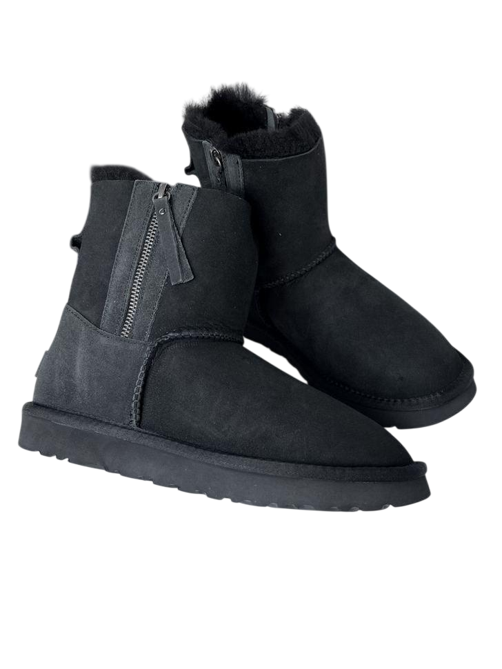 Уггі жіночі замшеві з змійкою UGG Mini Australia Zip Black Suede р. 37 Чорний (13628)