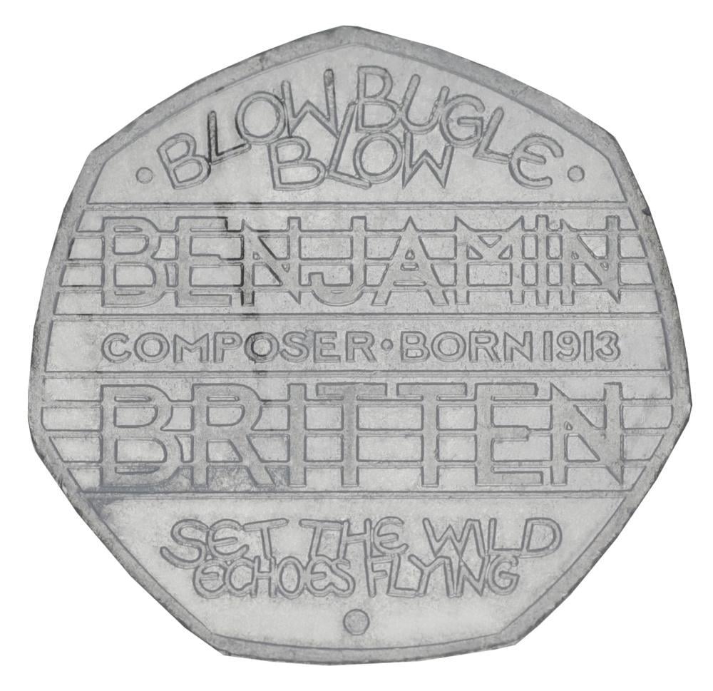 Коллекционная монета Великобритания 50 пенсов 2013 «Бенджамин Бритен» UNC (KM#1253)