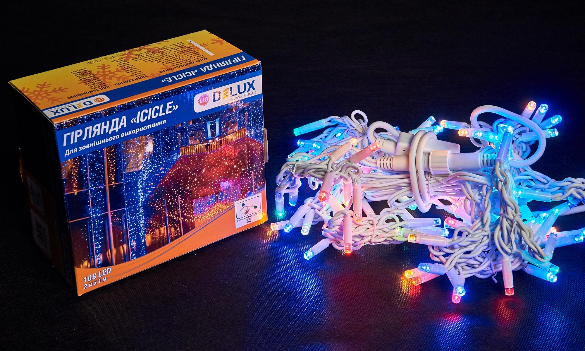 Гирлянда внешняя Delux Icicle 108 LED IP44 EN бахрома 27 flash 2x1 м Разноцветный/Белый (90012949)