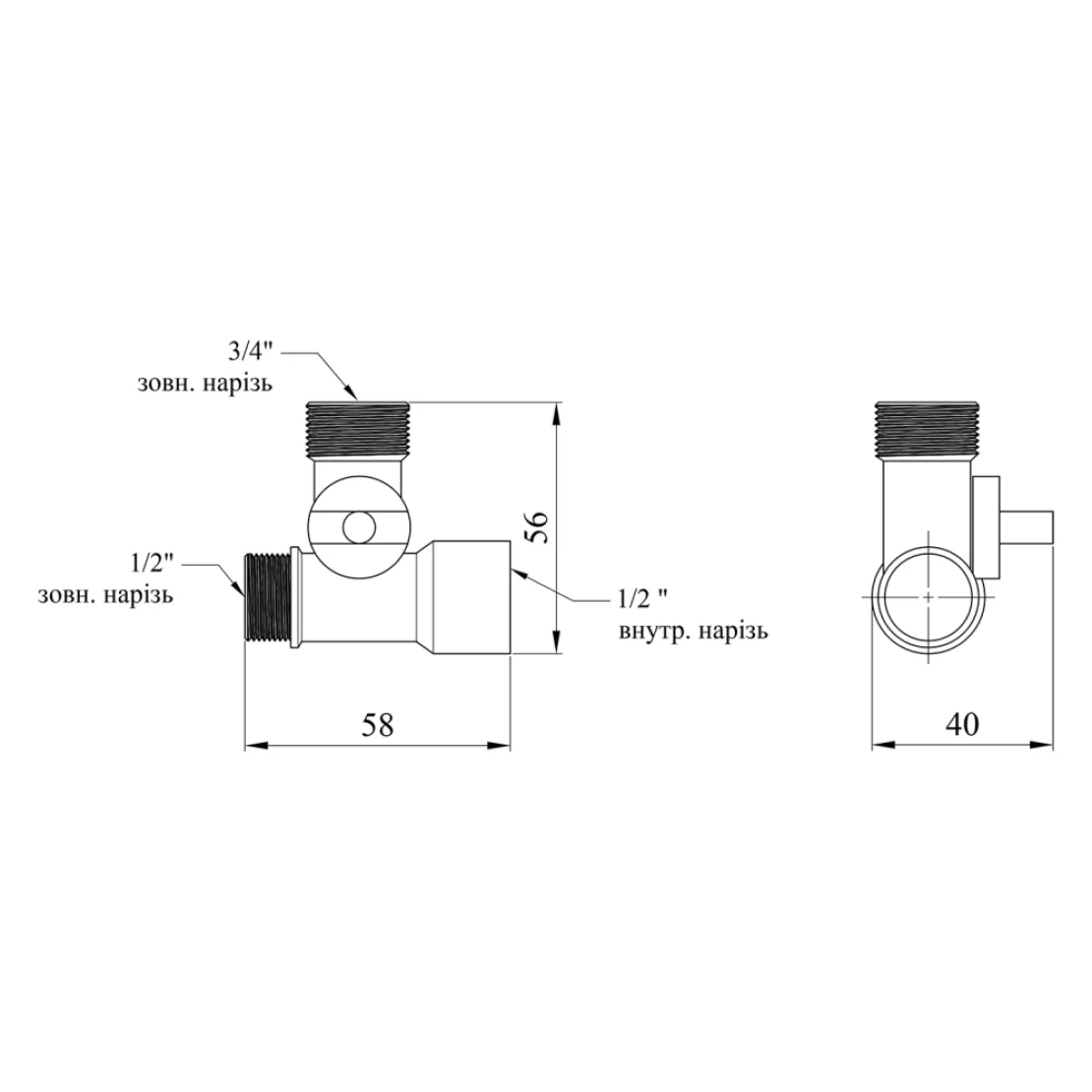 Кран приладовий 3-х ходовий Kroner KRP Eckventil C103 1/2х3/4х1/2" ЗЗВ (SVR-CV027378) - фото 3