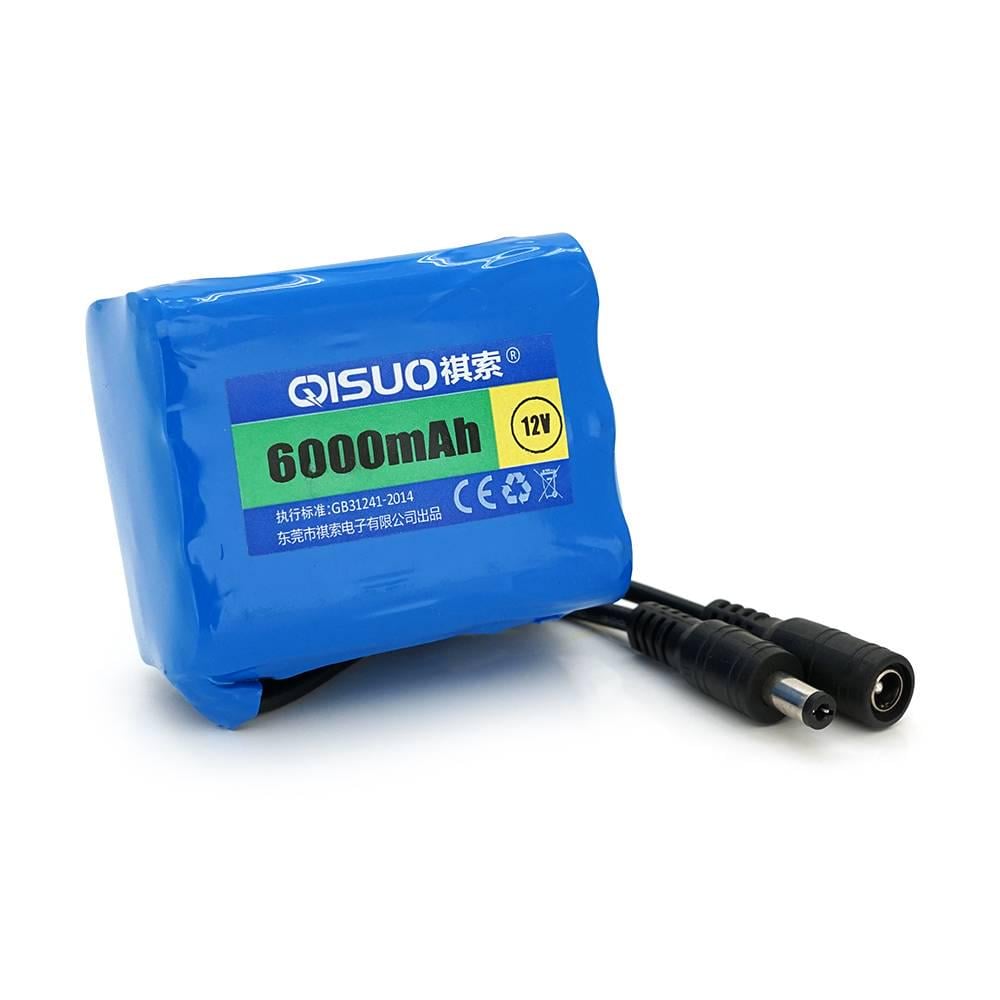 Батарея акумуляторна літієва QiSuo 12V 6A з елементами Li-ion 18650 DC5,5x2,1 55x41x67 мм (27572)
