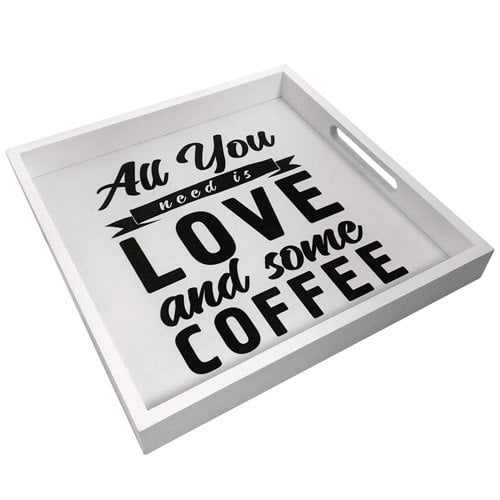 Деревянный поднос All you need love and some coffee 33х33х4 см (PDN_19M020_WH)