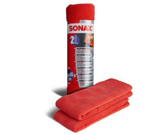 Набір серветок із мікрофібри для кузова Sonax Microfibre Cloths Outside 40х40 см 2 шт. Червоний