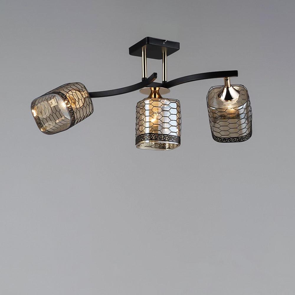 Люстра потолочная Light House SR-19347/3 BK/FGD E27 560х200х280 мм Черный/Золотой/Медовый