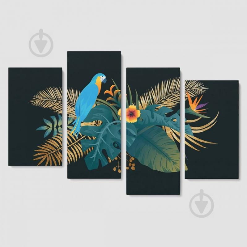 Модульная картина из четырех частей Malevich Store 130x90 см Голубой попугай (MK412815)