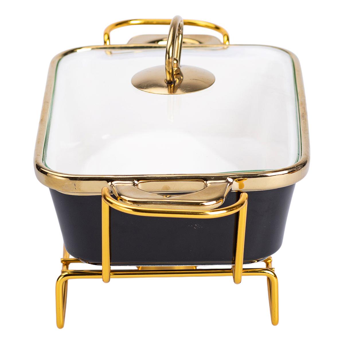 Мармит фарфоровый со стеклянной крышкой на металлической подставке 31х16х15,5 см 1 л Черный - фото 3 Мармит фарфоровый со стеклянной крышкой на металлической подставке 31х16х15,5 см 1 л Черный - фото 3