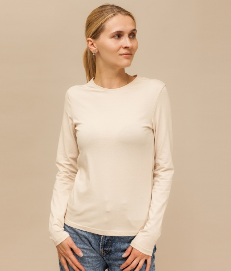 Лонгслив женский хлопковый однотонный GBI L Бежевый (13071)