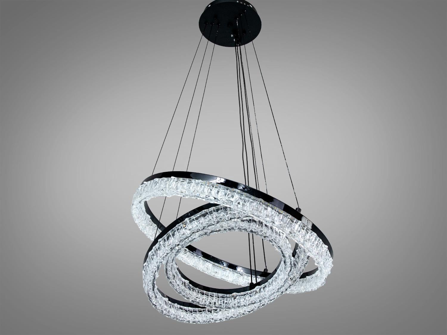 Люстра підвісна LED кільця кришталь 82 Вт Чорний (1713/500+400+300BK)