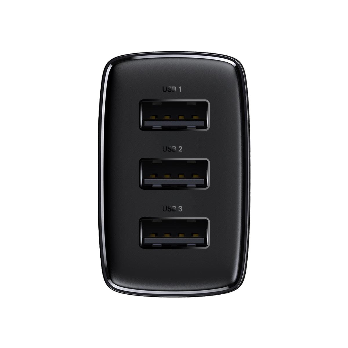 Зарядное устройство сетевое Baseus Compact Charger 3U 17 W 3USB Black (CCXJ020101) - фото 3 Зарядное устройство сетевое Baseus Compact Charger 3U 17 W 3USB Black (CCXJ020101) - фото 3