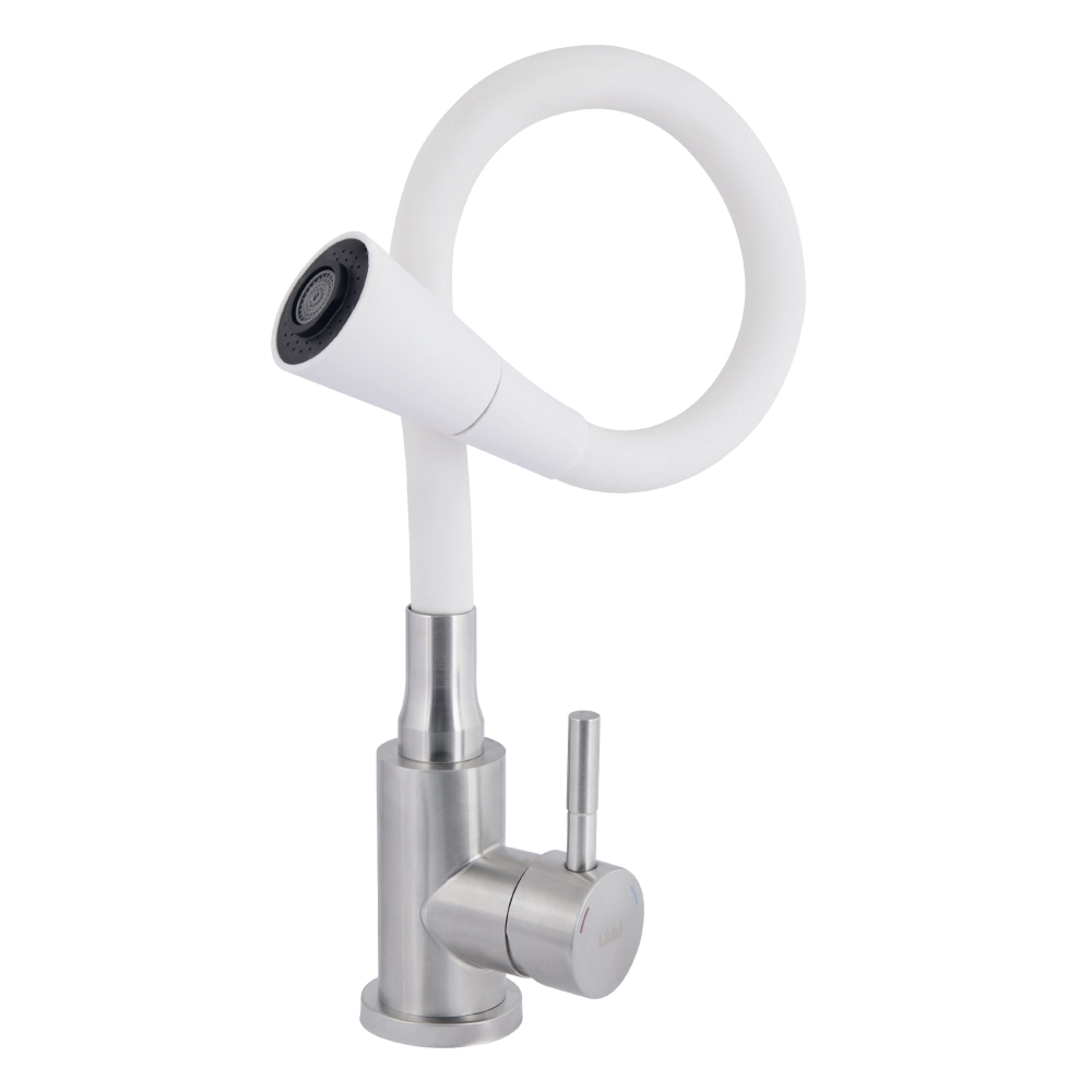 Смеситель для кухни Lidz Aria 015F31 с гибким изливом White/Nickel