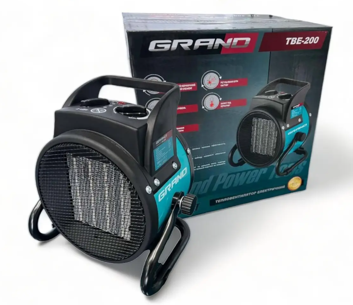 Тепловентилятор сетевой Grand ТВ-200 2000Вт керамический нагревательный элемент термостат защита от перегрева Тепловентилятор сетевой Grand ТВ-200 2000Вт керамический нагревательный элемент термостат защита от перегрева