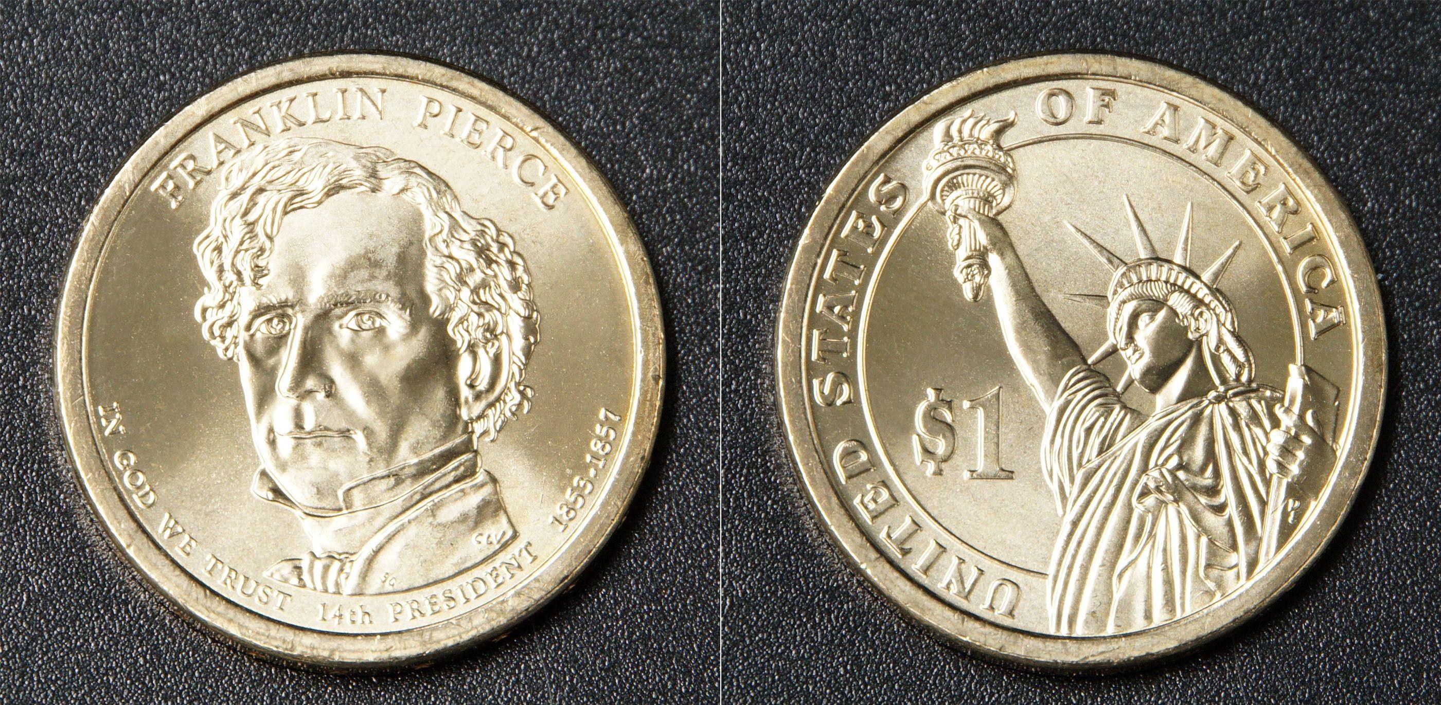 Коллекционная монета США 2010 1 доллар Франклин Пирс UNC