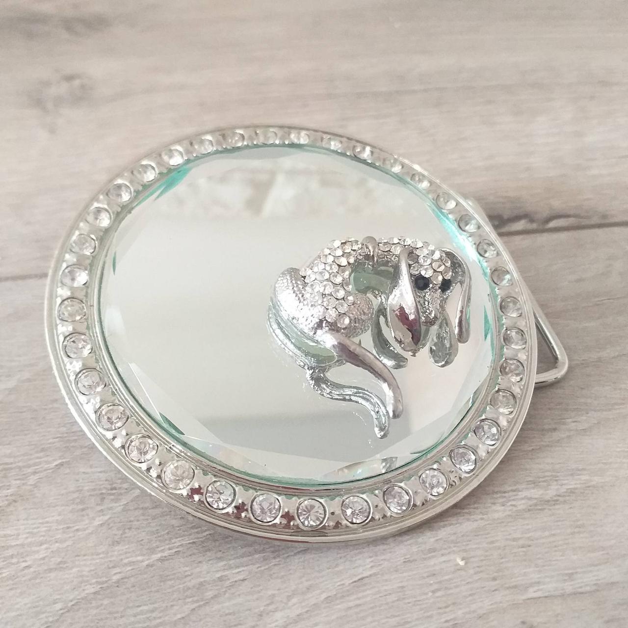 Пряжка кругла дзеркальна із собакою Такса для ременів завширшки до 40 мм Сріблястий (KG-8409)