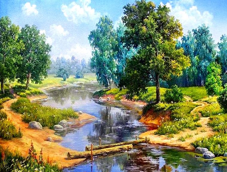 Алмазная мозаика My Art Речной пейзаж на подрамнике квадратные алмазы 40х50 см (12130446)