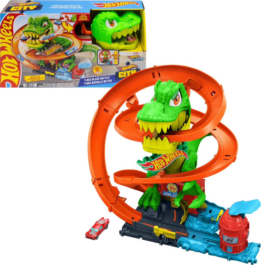 Трек Hot Wheels City T-Rex Blaze Battle Атака огненного Ти-Рекса Трек Hot Wheels City T-Rex Blaze Battle Атака огненного Ти-Рекса