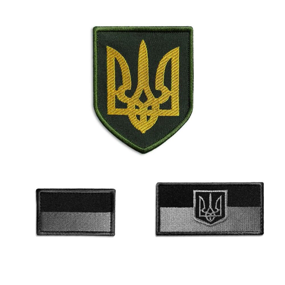 Набір шевронів на липучці Герб та два Прапори України 3 шт. Олива/Чорний (19969)