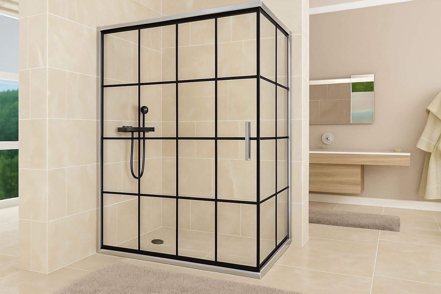 Душевая кабина Aquanil MINNESOTA в клетку с хромом профилем 120х100х190 см Black Line