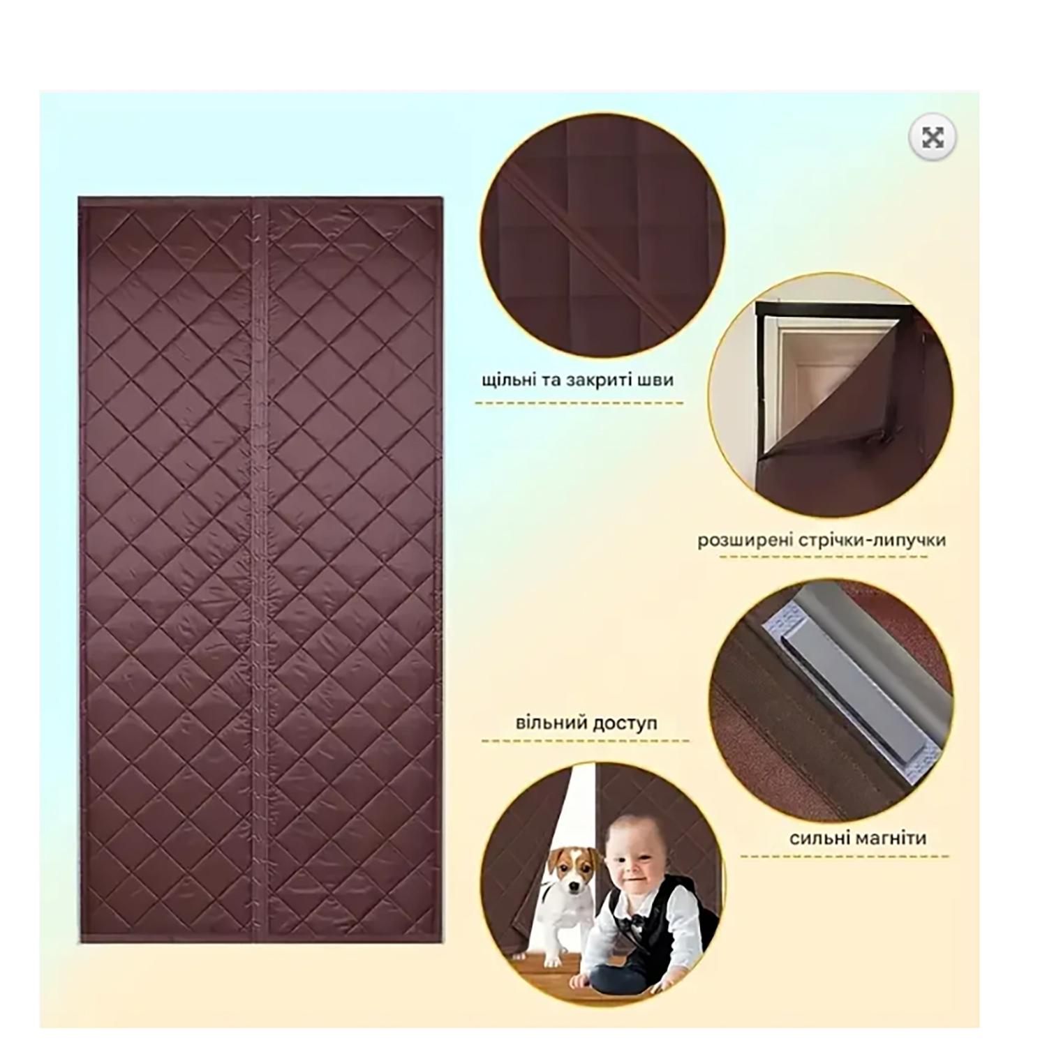 Штори теплоізоляційні для вхідних дверей на магнітах 90х210 см Сірий (29424083) - фото 4