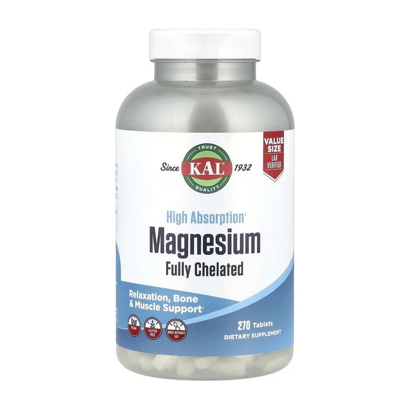 Магний бисглицинат KAL High Absorption Magnesium Fully Chelated 270 табл.