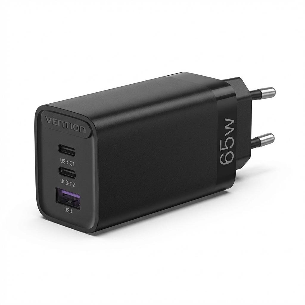 Зарядное устройство для ноутбука Vention GaN 65 Вт 3 порта Черный (FEDB0-EU)