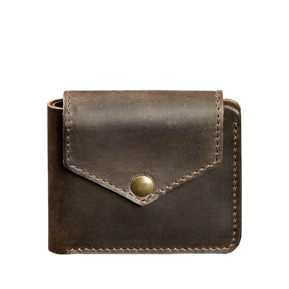 Портмоне шкіряне BlankNote Crazy Horse 4.2 на кнопці Темно-коричневий (A-026110)