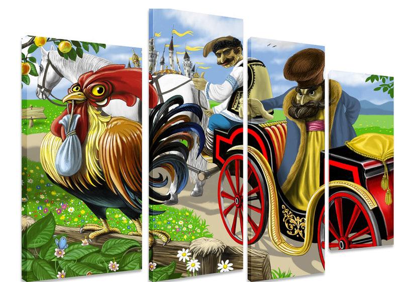 Модульна картина на холсті з чотирьох частин KIL Art Півень Казковий сюжет 89x56 см (M4_M_542)