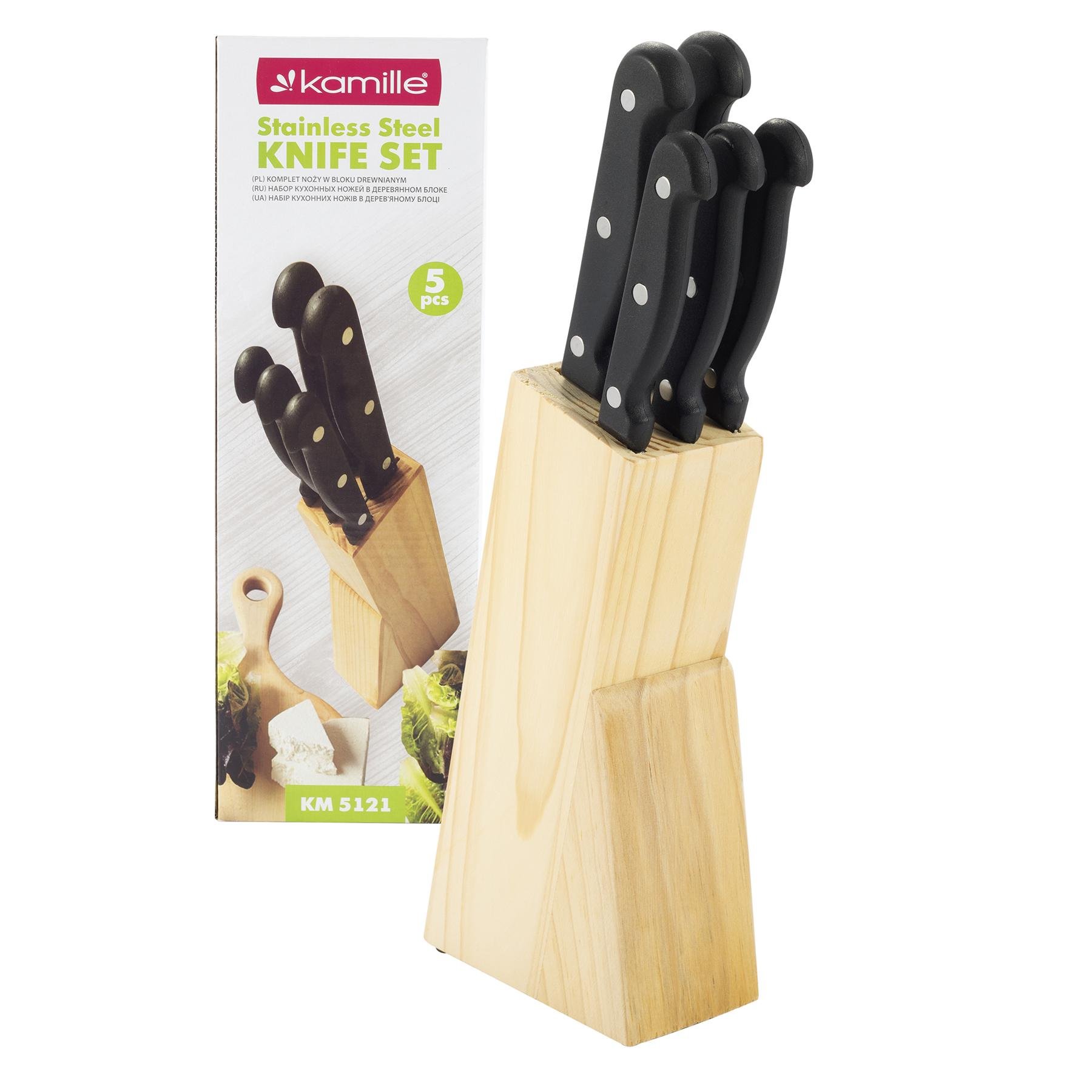 Набор ножей Kamille из нержавеющей стали на деревянной подставке 6 шт. (5121)