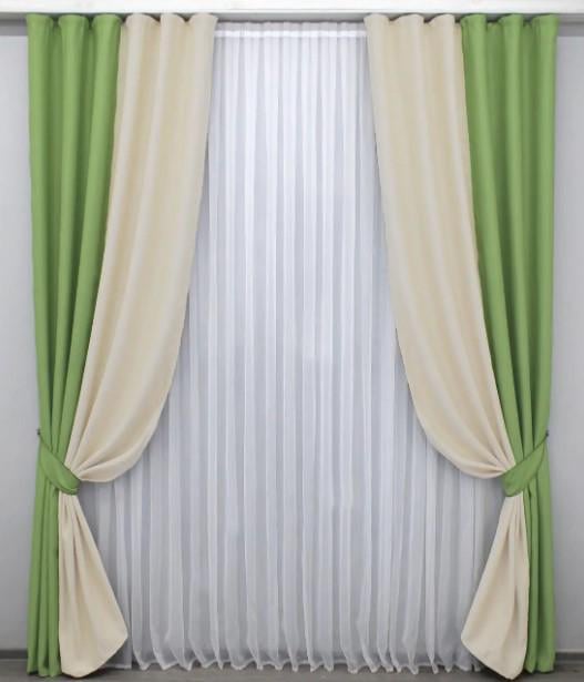 Комплект штор блекаут 1,35х2,7 м 2 шт. Салатовый/Кремовый (014дк/960-1293ш)